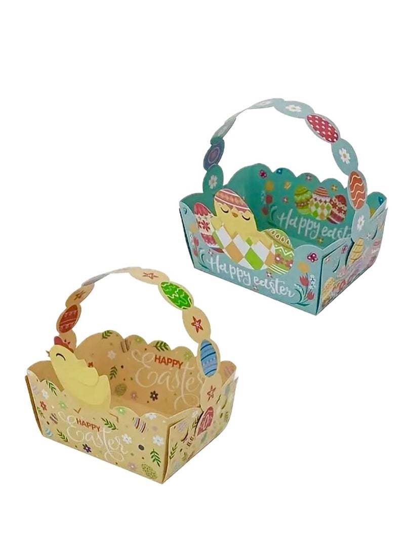 2pcs Happy Easter Egg Hunt Paper Baskets for Kids, Green Yellow, Bunny and Chick Designs for Boys Girls Children Festive Celebration Suprise Gift - Image 1