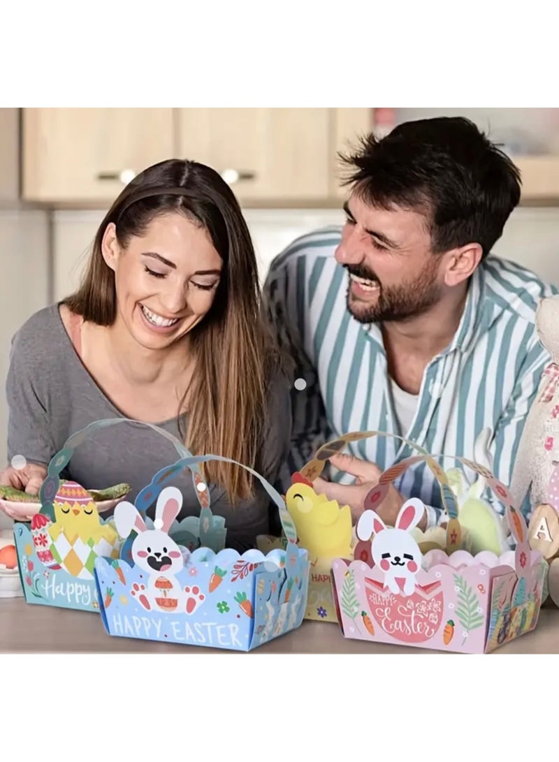 2pcs Happy Easter Egg Hunt Paper Baskets for Kids, Green Yellow, Bunny and Chick Designs for Boys Girls Children Festive Celebration Suprise Gift - Image 3