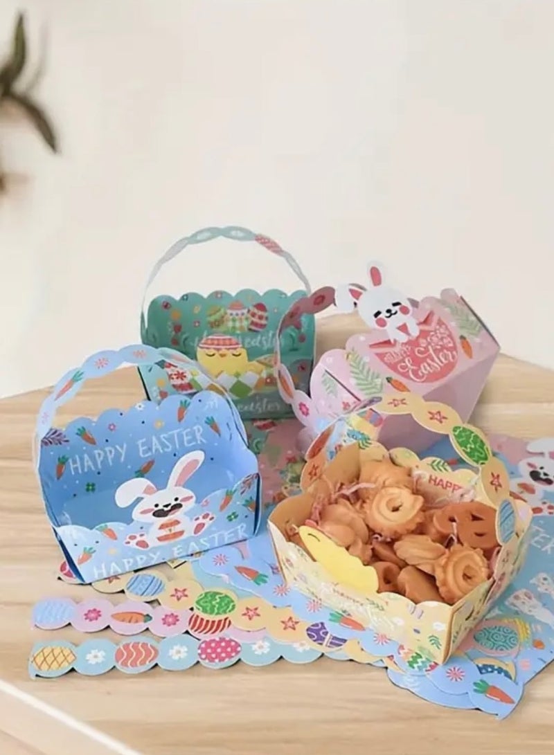2pcs Happy Easter Egg Hunt Paper Baskets for Kids, Green Yellow, Bunny and Chick Designs for Boys Girls Children Festive Celebration Suprise Gift - Image 2