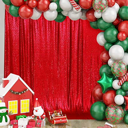 SquarePie Sequin Backdrop 6FT x 8FT Red Curtain Background for Wedding Party Christmas - Image 1