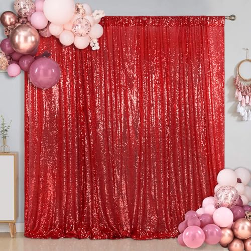 SquarePie Sequin Backdrop 6FT x 8FT Red Curtain Background for Wedding Party Christmas - Image 3
