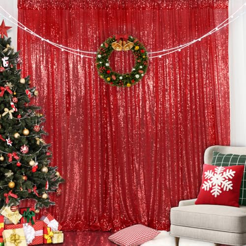 SquarePie Sequin Backdrop 6FT x 8FT Red Curtain Background for Wedding Party Christmas - Image 2
