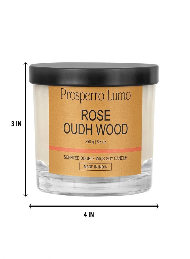 PROSPERRO LUMO by Parkash Candles Premium Scented Soy Wax Candle, 250 gm, 25-30 Hrs | Luxury Aroma Therapy Dual Wick Votive Jar Candle | Scented Candles for Home Decor Gift Set (Rose OUDH Wood) - Image 4