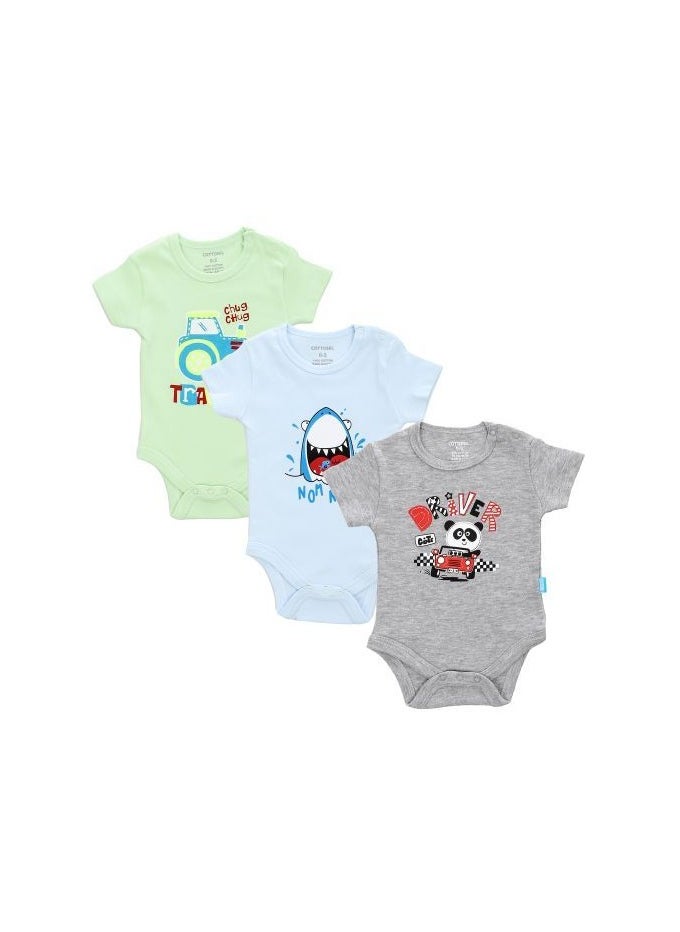 COTTONIL Baby Boys Half Sleeves Onesies "With Snap Closure" - Bundle of 3  - Image 2