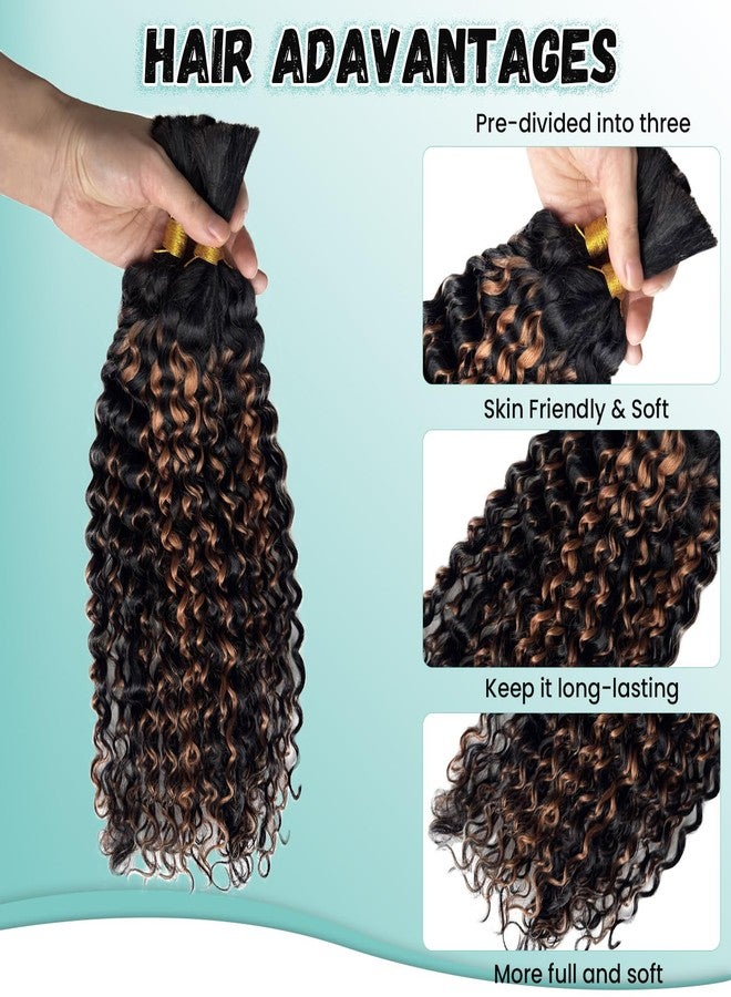 Ubetta Auburn Brown Highlights Braiding Human Hair 2 Bundles 100G Deep Water Wave Curly Human Hair Bulk Boho Hair for Braiding, 22 Inch No Weft 12A Curly Braiding Hair for Boho Braids Human Braiding Hair - Image 5
