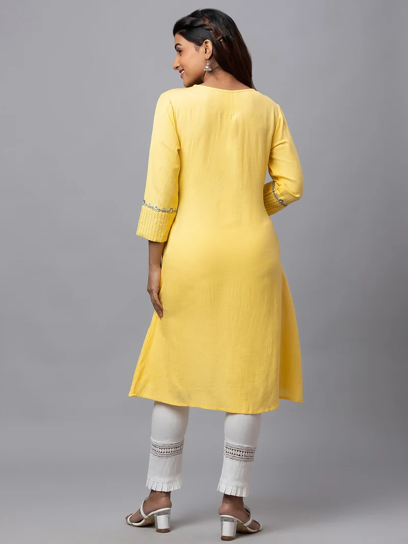 globus Women Embroidered V-Neck A-Line Kurta