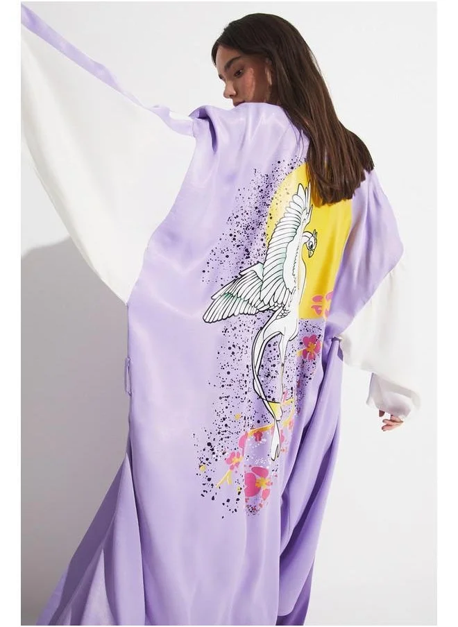 جون June Women Exclusive 100% Viscose Printed Woven Kimono&Caftan Lilac