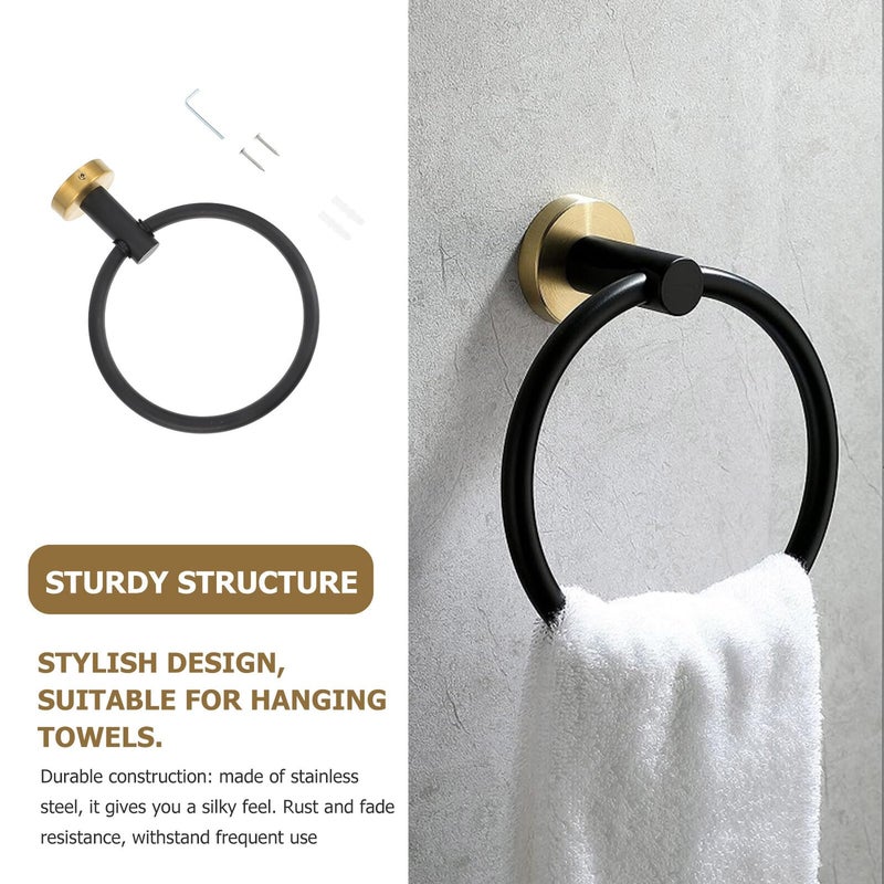 Stainless Steel Towel Ring Holder Wall Mounted Black Gold Finish Modern Bathroom - Image 3
