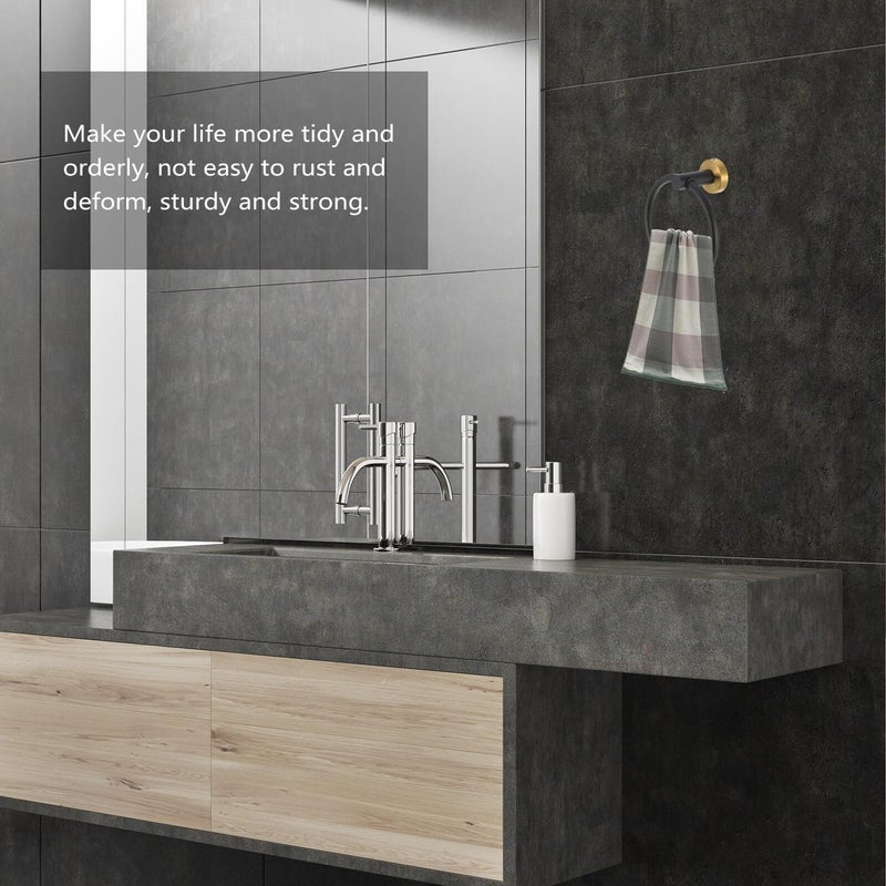 Stainless Steel Towel Ring Holder Wall Mounted Black Gold Finish Modern Bathroom - Image 5