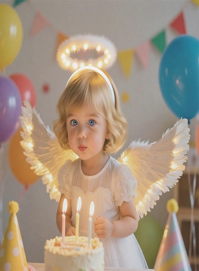 CLONG Angel Costume Wings and Halo White Wings for Girls Kids Women Halloween (White, Medium) - Image 2