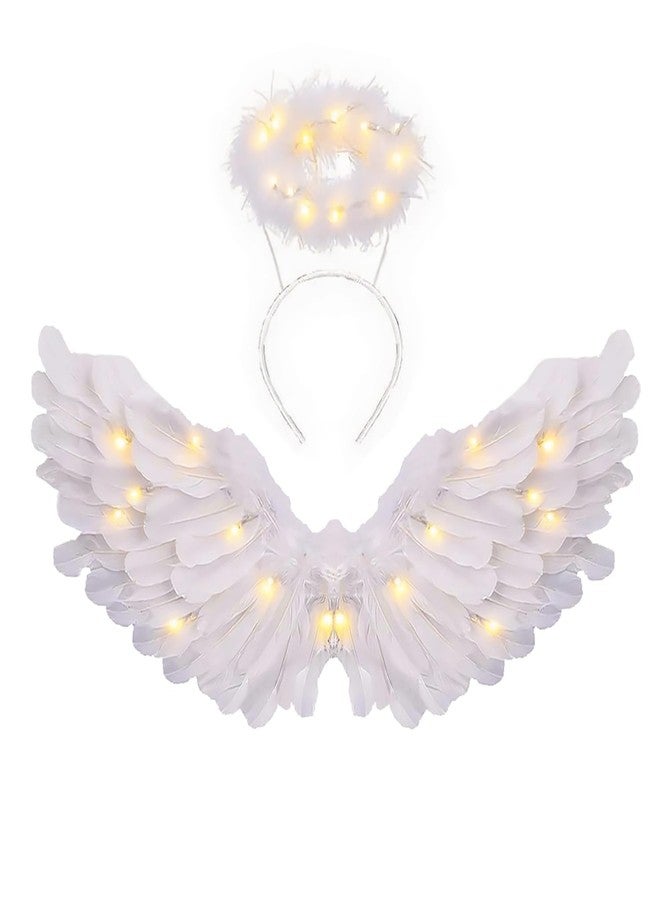 CLONG Angel Costume Wings and Halo White Wings for Girls Kids Women Halloween (White, Medium) - Image 1
