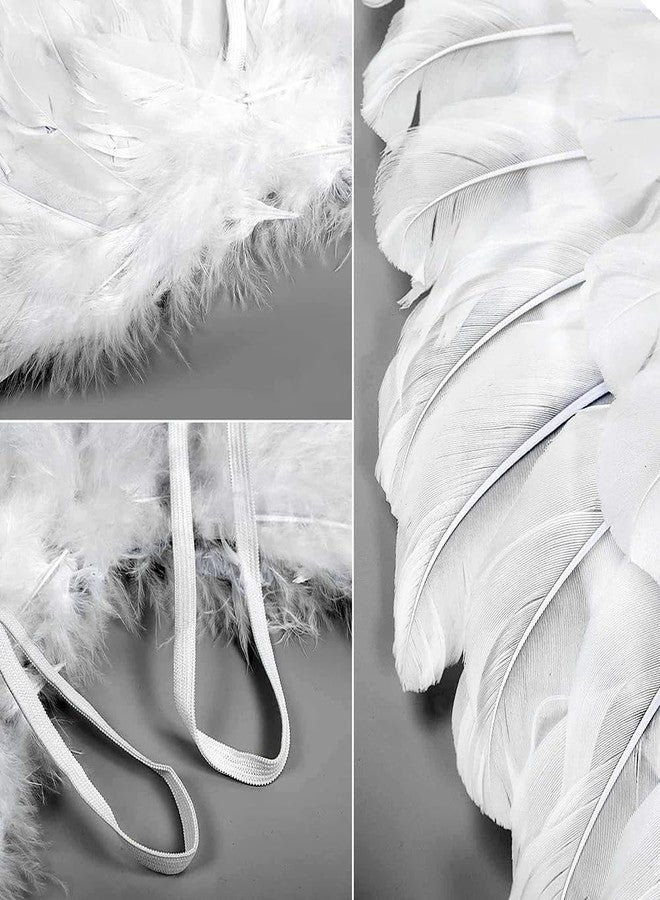 CLONG Angel Costume Wings and Halo White Wings for Girls Kids Women Halloween (White, Medium) - Image 4