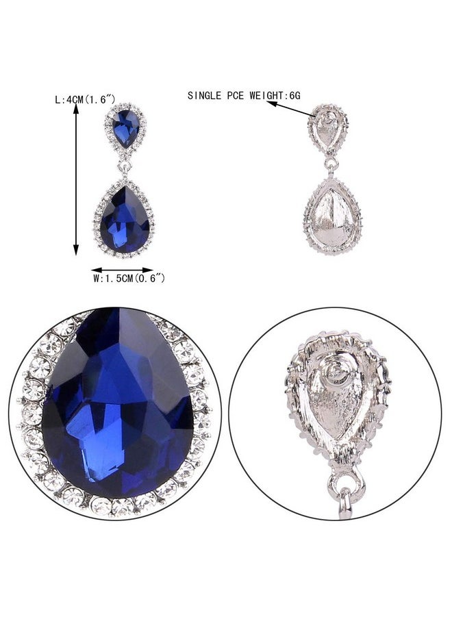 EVER FAITH Women'S Austrian Crystal Wedding Tear Drop Dangle Earrings Navy Blue Silver-Tone  - Image 5