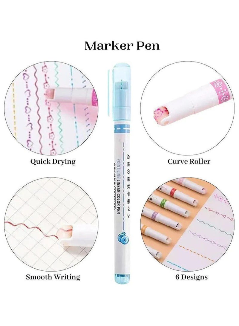 Generic Curved Marker Set 6 Colors Art Markers for Kids Adults Coloring Pens Coloring Books Writing Scrapbooking Great for Card Decorating  - Image 3