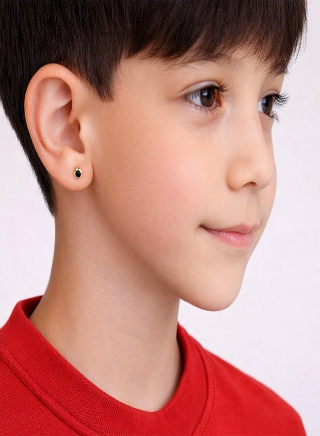 VAMA FASHIONS 3mm 18K Gold Plated Stainless Steel Anti Tranish Black Stone Katori Shape Small Ear Studs Hypoallergenic Lightweight Stud Earrings for Boys - Image 4