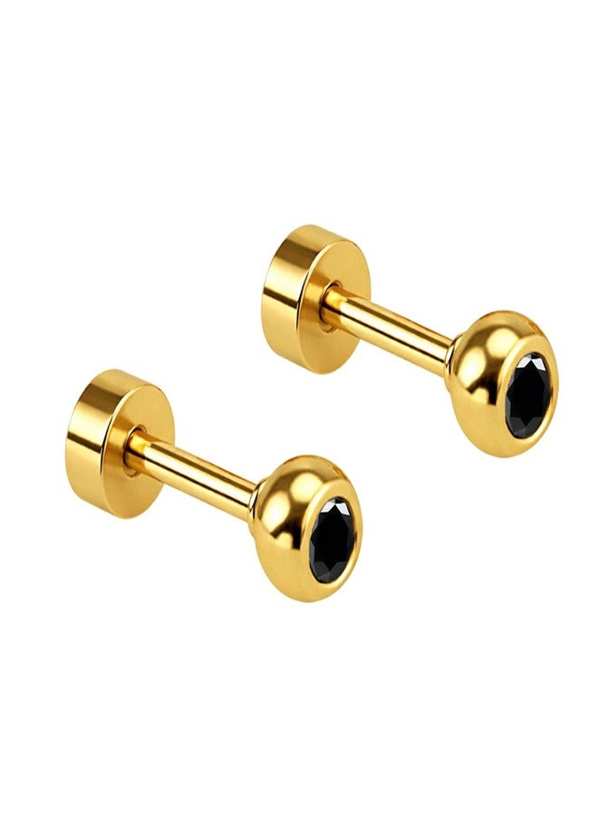 VAMA FASHIONS 3mm 18K Gold Plated Stainless Steel Anti Tranish Black Stone Katori Shape Small Ear Studs Hypoallergenic Lightweight Stud Earrings for Boys - Image 1