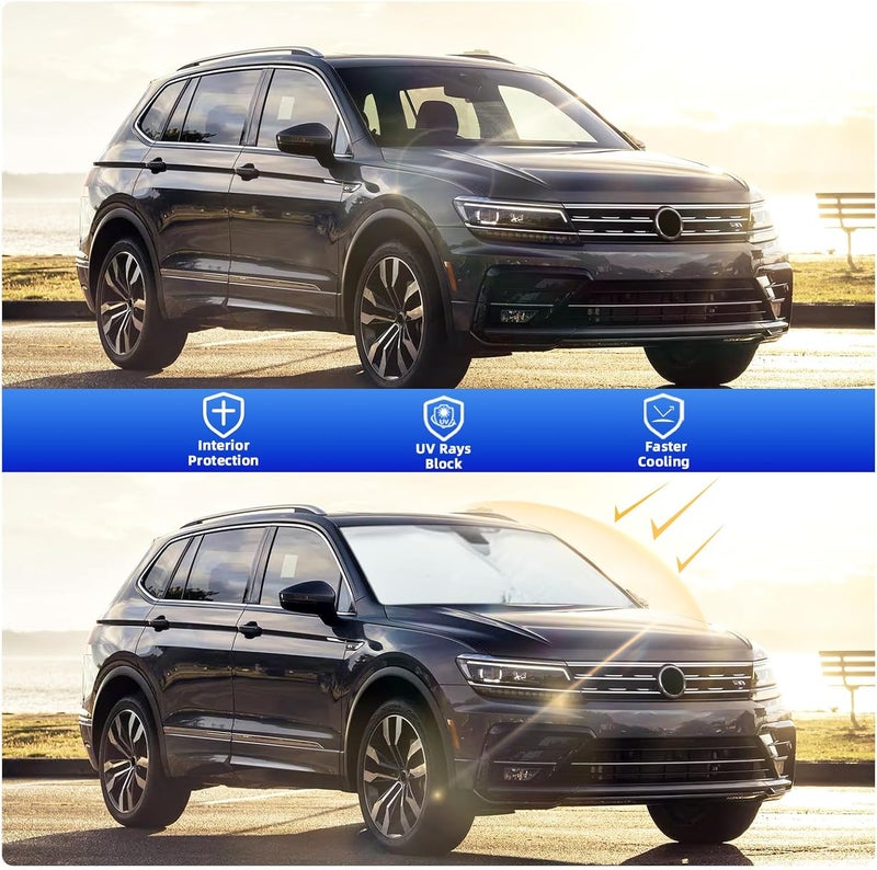 FSHAANY'S Windshield Sun Shade for Volkswagen Tiguan 2018-2025, Front Window Shades Custom Fit for Tiguan, Foldable Car Sun Shield with Steering Wheel Sunshade to Block UV Keep Car Cool - Image 4