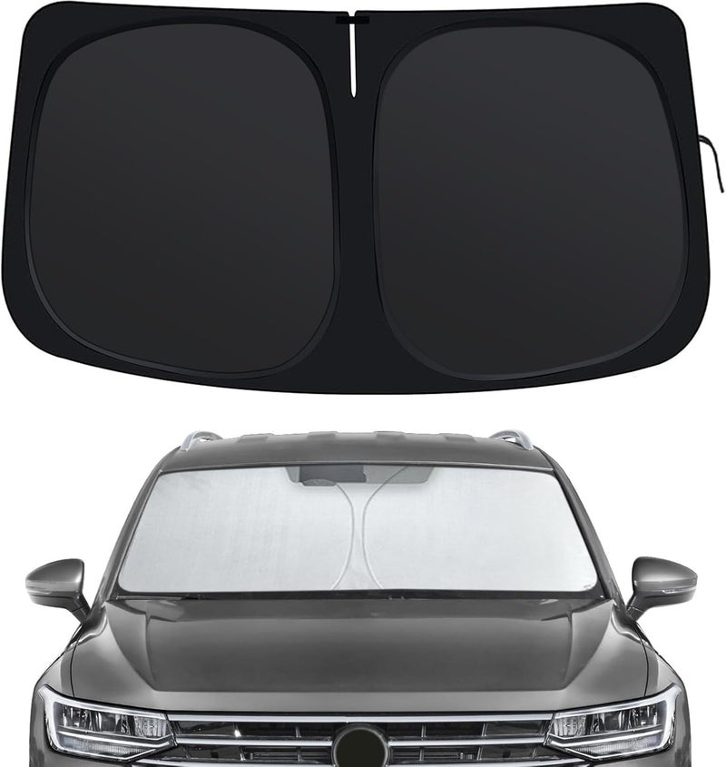 FSHAANY'S Windshield Sun Shade for Volkswagen Tiguan 2018-2025, Front Window Shades Custom Fit for Tiguan, Foldable Car Sun Shield with Steering Wheel Sunshade to Block UV Keep Car Cool - Image 1