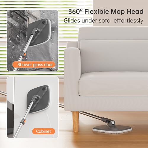 KZKR Spin Mop and Bucket Set with 2 Replaceable Microfiber Mop Pads with Self Separation Dirty and Clean Water System, Self Wringing 360° Rotating Square Mop Head for Hardwood Tile Marble Floors - Image 5