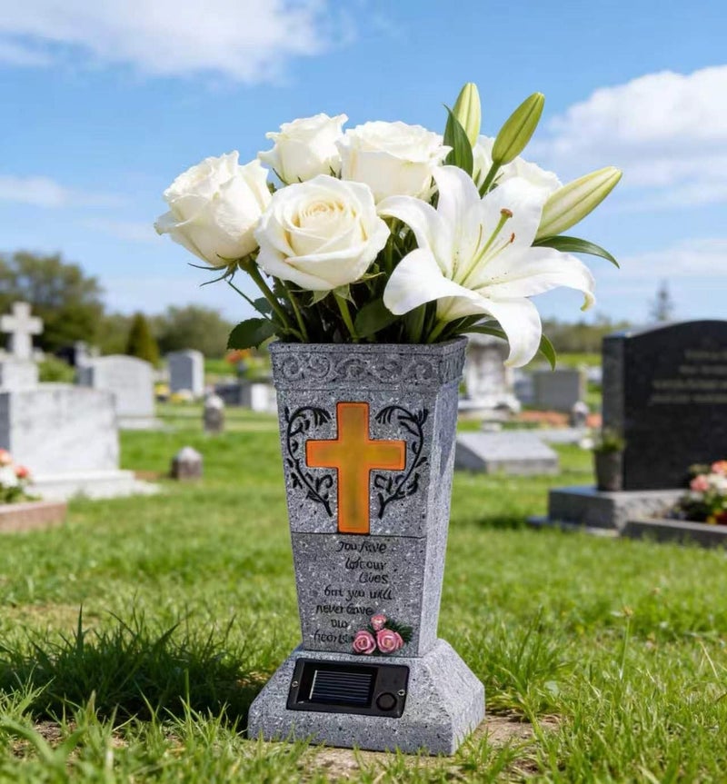 HUYIENO Solar Cemetery Grave Vase with LED for Fresh/Artificial Flowers Headstones Vases with Spikes Gravestone Decor Memorial Gifts for Loss of Loved One - Image 5