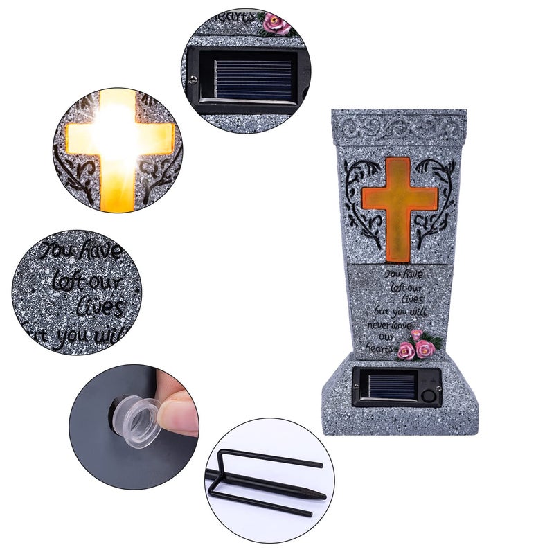 HUYIENO Solar Cemetery Grave Vase with LED for Fresh/Artificial Flowers Headstones Vases with Spikes Gravestone Decor Memorial Gifts for Loss of Loved One - Image 4