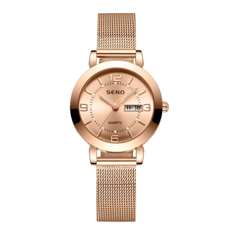 Hot-Selling Women's Quartz Watch with Luminous Display, Waterproof and Dual Calendar