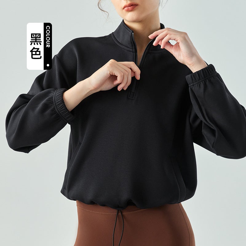 Generic Stand Collar Zip Sweatshirt Slim Fit Womens Sports Black