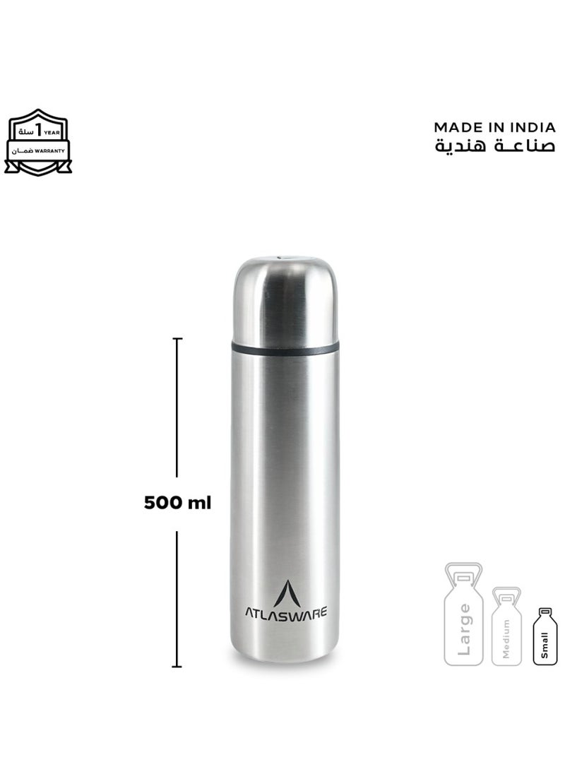 Atlasware Water bottle with two types lid and cup, 500 ml steel  - Image 2