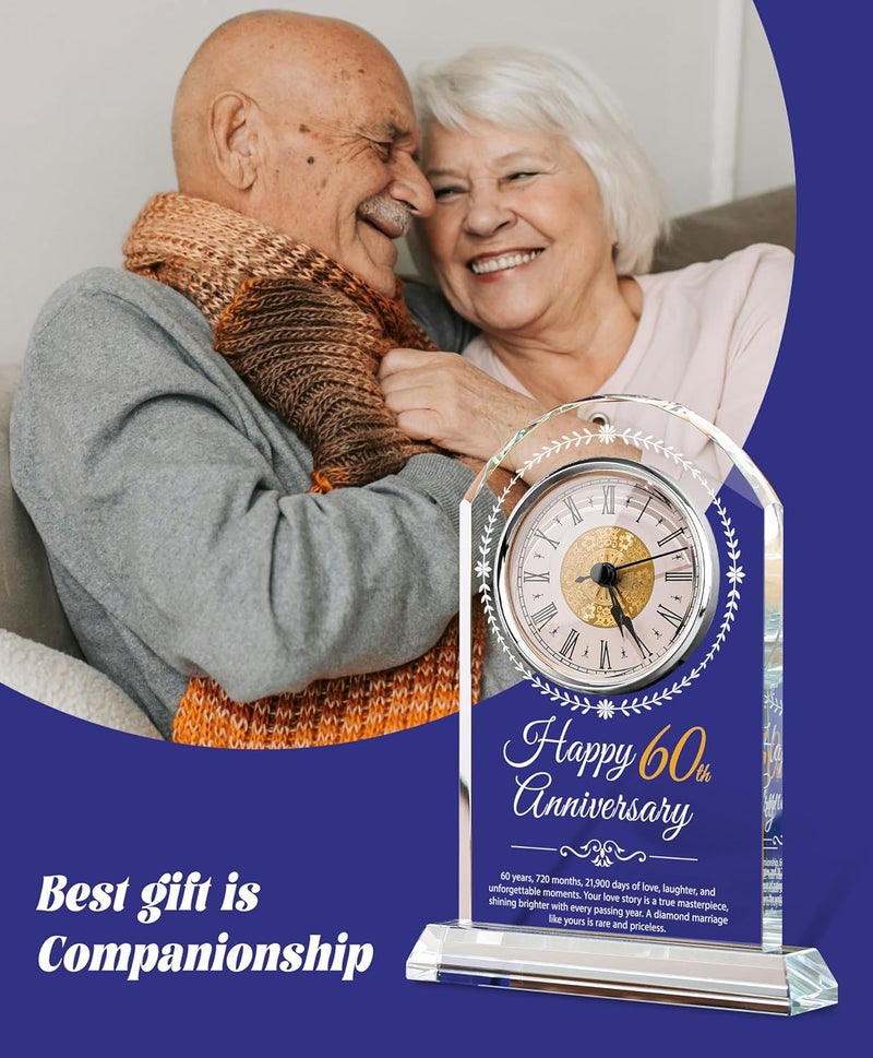 Sttokilly 60th Wedding Anniversary Crystal Quartz Clock,60 Years of Marriage Gift,Happy Diamond Anniversary Decoration Gift,for Parents,Grandparents,Couple - Image 5