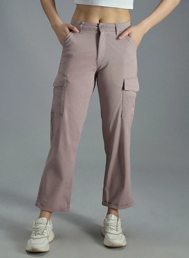 HIGH STAR Mom Fit Mauve Trousers for Women, High-Rise and Stylish