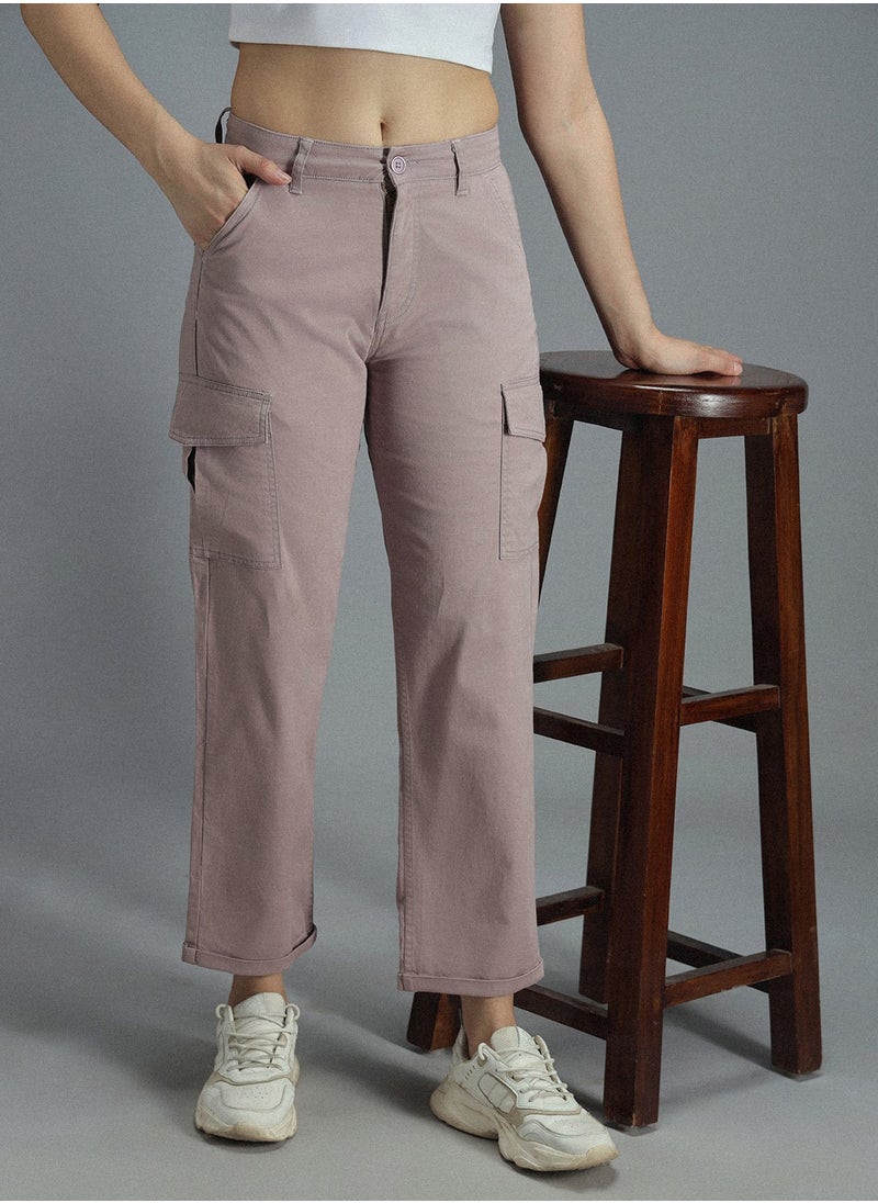 HIGH STAR Mom Fit Mauve Trousers for Women, High-Rise and Stylish  - Image 2