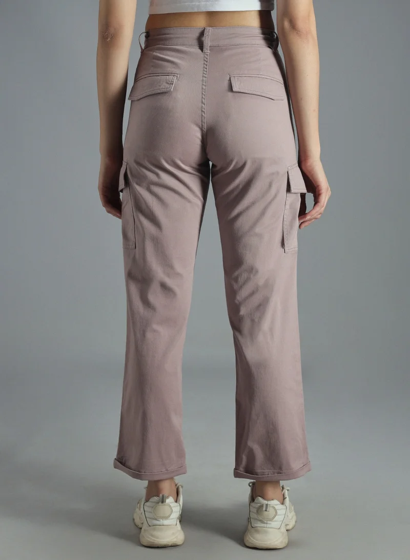 HIGH STAR Mom Fit Mauve Trousers for Women, High-Rise and Stylish