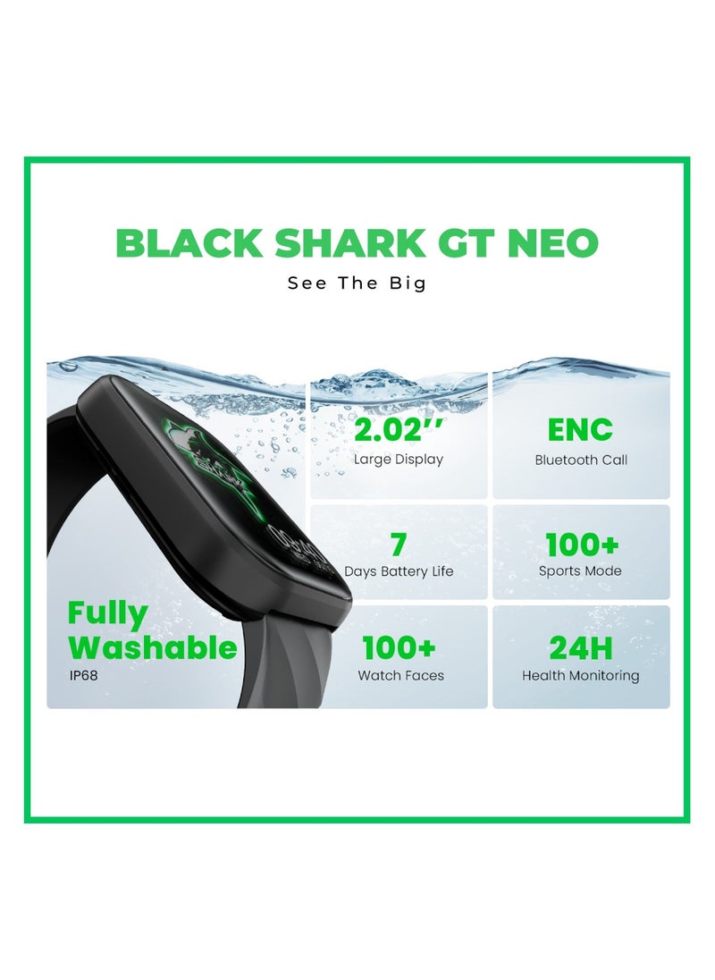 GT Neo Smartwatch With 2.02 inch Display,7days Battery, 100+ Sports Mode, Clear Call, 24H Health Monitoring & IP68 Water Resistant - Black