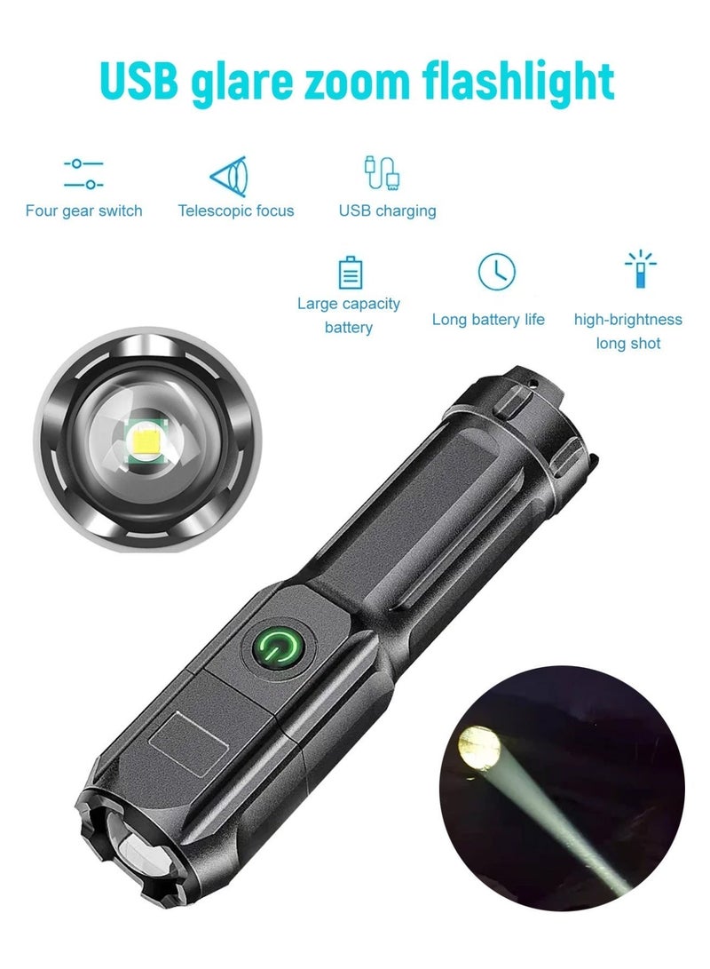 منشاف LED عالي الأداء قابل للتكبير، مشعل محمول مقاوم للماء قابل لإعادة الشحن باليوسب، 4 أوضاع إضاءة للخارج والتخييم والطوارئ - Image 2