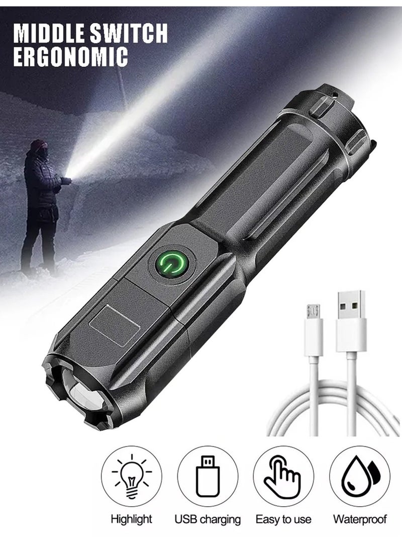 منشاف LED عالي الأداء قابل للتكبير، مشعل محمول مقاوم للماء قابل لإعادة الشحن باليوسب، 4 أوضاع إضاءة للخارج والتخييم والطوارئ - Image 1