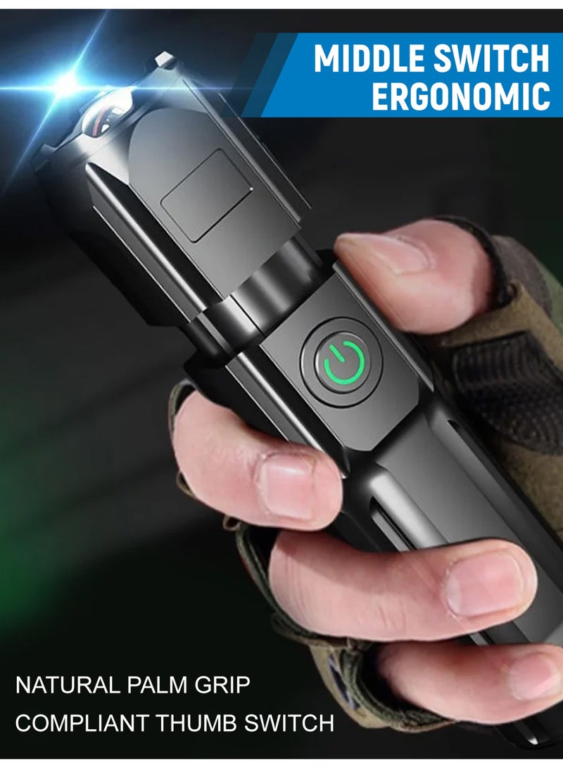 منشاف LED عالي الأداء قابل للتكبير، مشعل محمول مقاوم للماء قابل لإعادة الشحن باليوسب، 4 أوضاع إضاءة للخارج والتخييم والطوارئ - Image 4