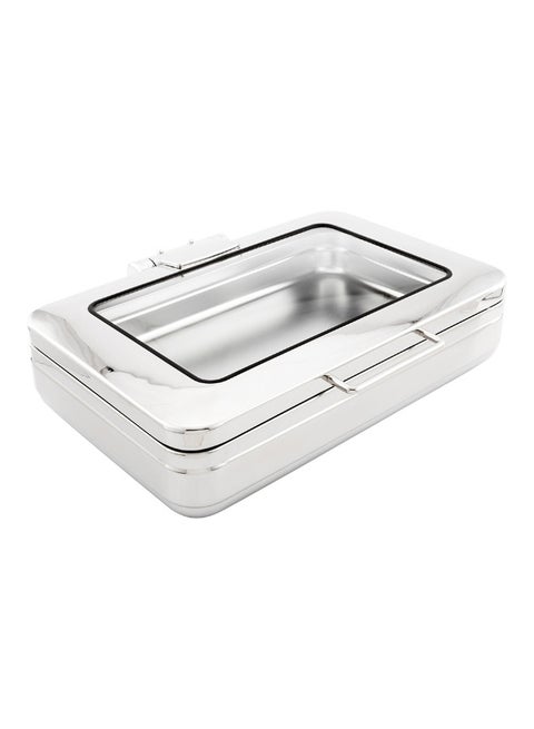Met Lux 9 Qt Chafing Dish, 1 Induction Ready Serving Chafer - With Glass Window, Rectangular, Silver Stainless Steel Buffet Chafer, Chafer Frame Sold Separately, For Parties & Events