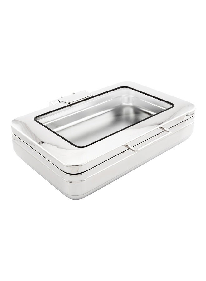 Restaurantware Met Lux 9 Qt Chafing Dish, 1 Induction Ready Serving Chafer - With Glass Window, Rectangular, Silver Stainless Steel Buffet Chafer, Chafer Frame Sold Separately, For Parties & Events  - Image 1
