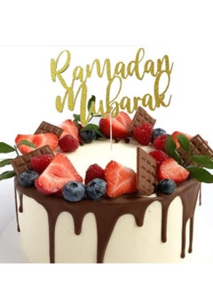 ThePartyPopper Glitter Gold Ramadan Mubarak Cake Topper Arabic Happy Eid Ramadan Kareem Cake Decorations  - Image 1