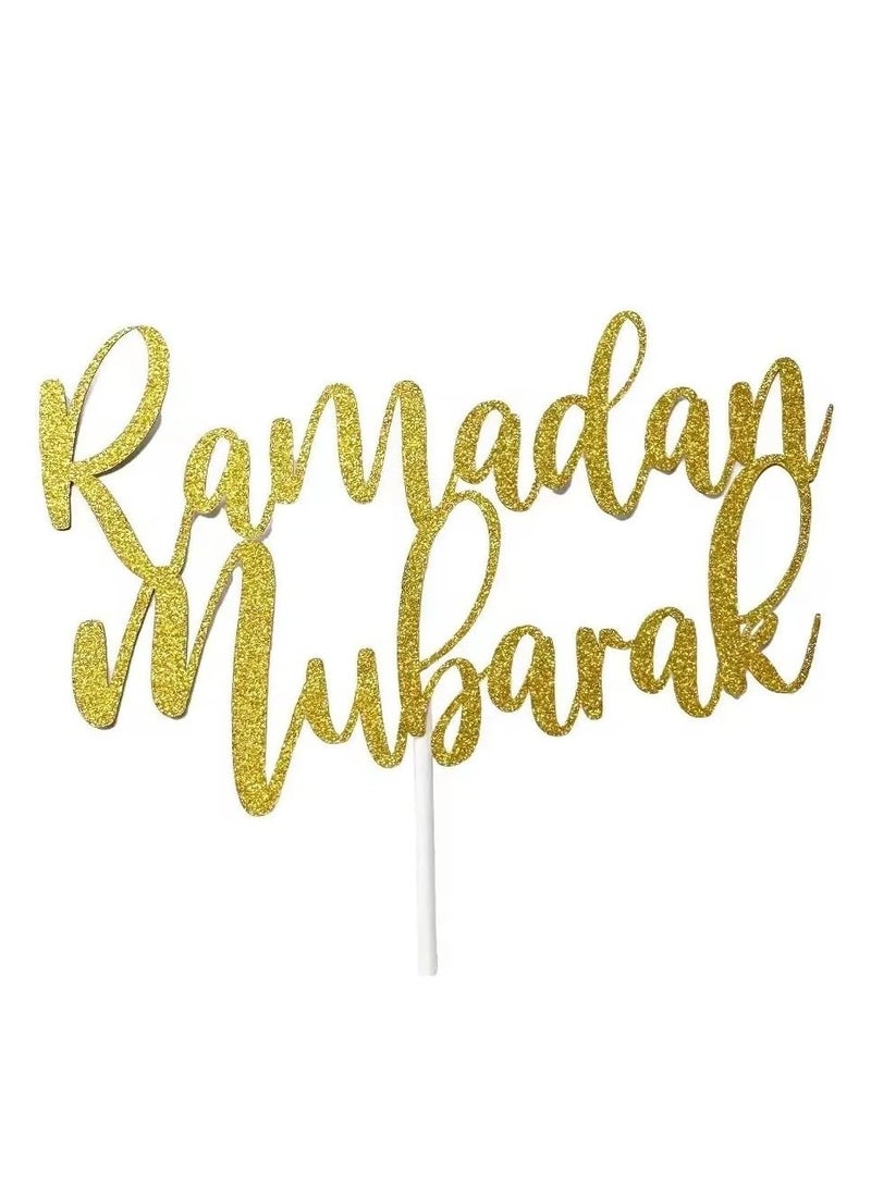ThePartyPopper Glitter Gold Ramadan Mubarak Cake Topper Arabic Happy Eid Ramadan Kareem Cake Decorations  - Image 2