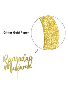 ThePartyPopper Glitter Gold Ramadan Mubarak Cake Topper Arabic Happy Eid Ramadan Kareem Cake Decorations  - Image 4