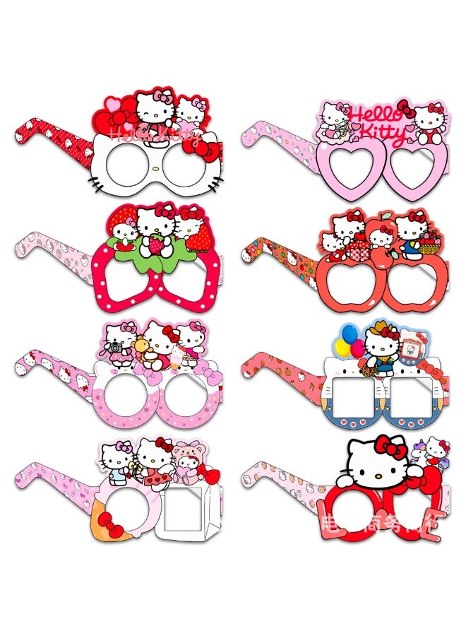 Hello Kitty themed paper glasses birthday party photo props - 8 pieces - Image 1