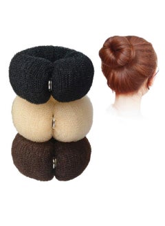 Elandy 3Pcs Nylon Women Hair Bun Maker with Invisible Button Doughnuts Sock Bun Ring Styler Maker Ballet Hair Crown Shapers Accessories for Dancer Yoga Black Beige Dark Brown 