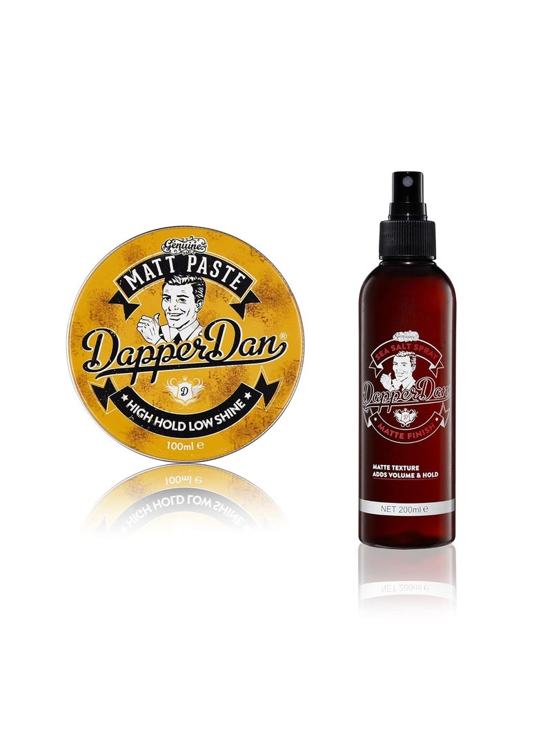 Dapper Dan Dapper Dan Matt Paste High Hold Low Shine Paste for Men 1 x 100ml Sea Salt Spray for Matte Textured Finish 1 x 200ml 