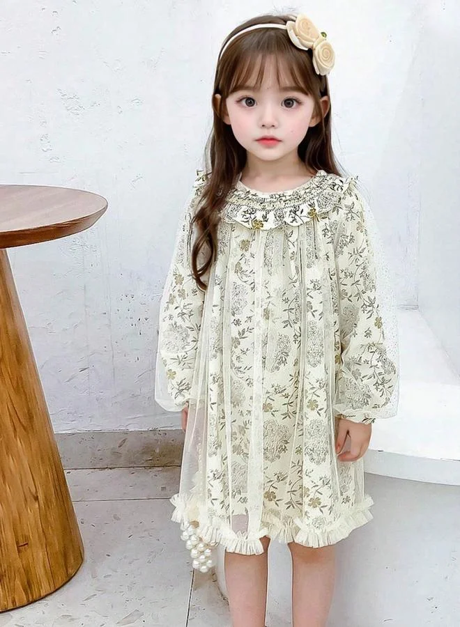 تايك تو فستان طويل الأكمام بحافة واسعة وطبعة أزهار للأطفال