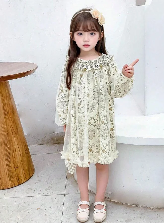 تايك تو فستان طويل الأكمام بحافة واسعة وطبعة أزهار للأطفال