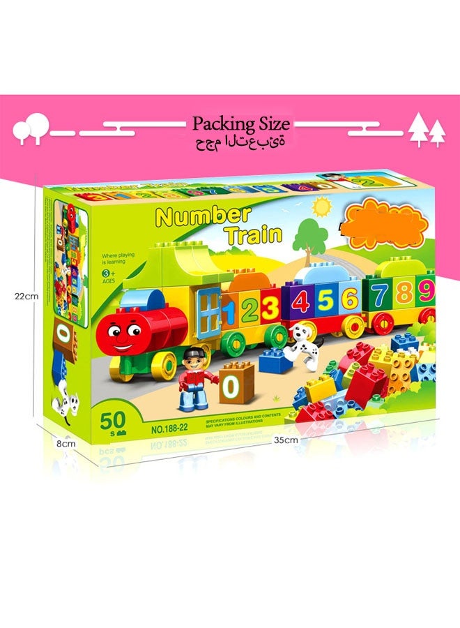 Toy Train, Children's Building Toys, 50 Pieces of Large Building Blocks, Early Education and Intelligence Gifts for Kids - Digital Training and Color Recognition  - Image 3