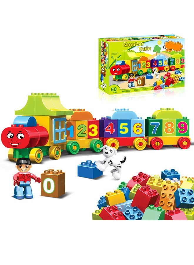 Toy Train, Children's Building Toys, 50 Pieces of Large Building Blocks, Early Education and Intelligence Gifts for Kids - Digital Training and Color Recognition  - Image 1