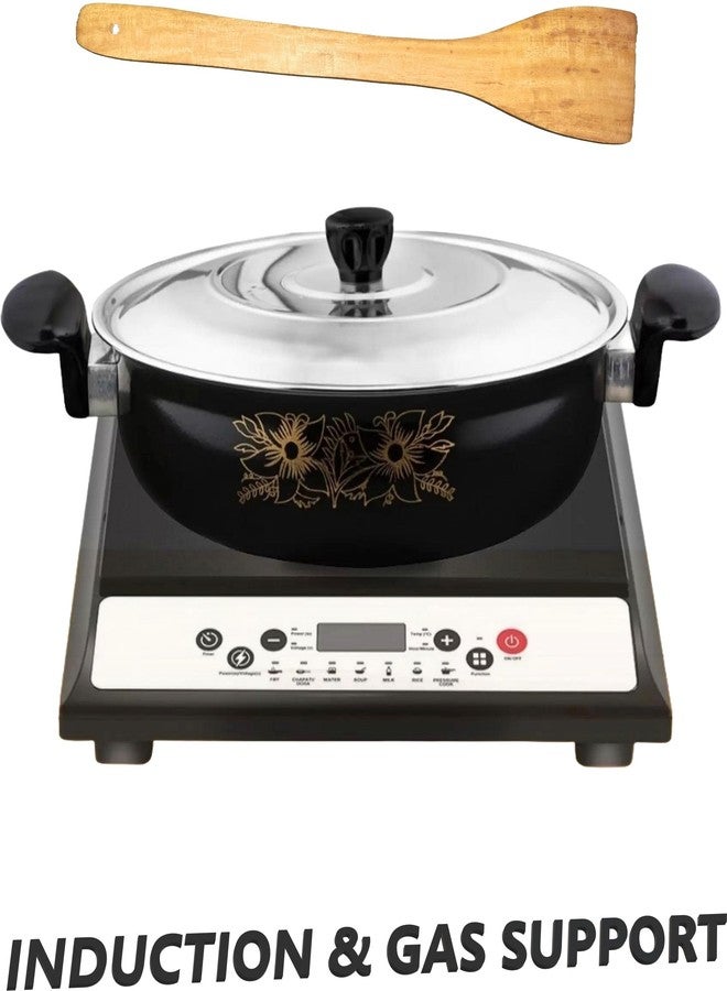 Non-Stick Kadhai with Wooden Spatula | Lid Included for Easy Cooking - Image 2