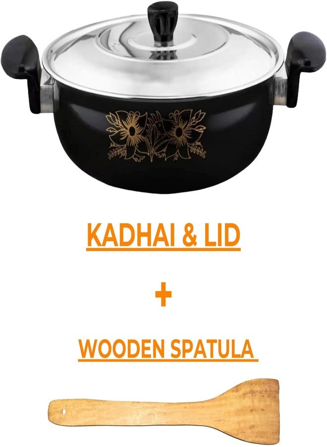 Non-Stick Kadhai with Wooden Spatula | Lid Included for Easy Cooking - Image 4